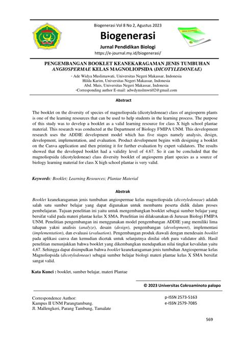 PDF PENGEMBANGAN BOOKLET KEANEKARAGAMAN JENIS TUMBUHAN ANGIOSPERMAE