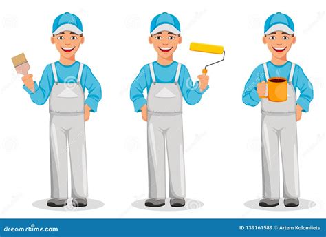 Painter Man Decorator Cartoon Character Stock Vector Illustration Of