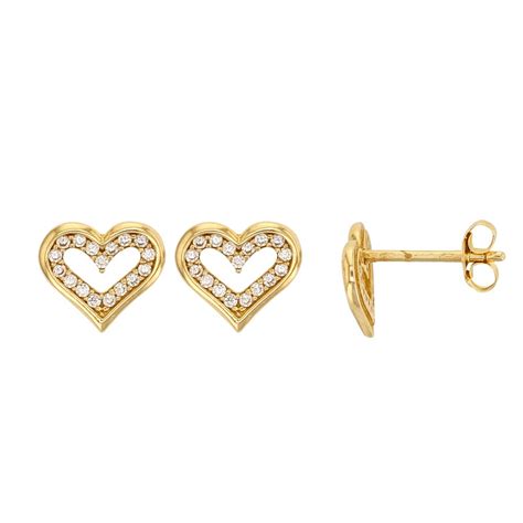 Boucles D Oreilles Puce En Forme De Coeur En Or 375 1000 Serti D Oxydes