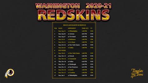 2020 2021 Washington Redskins Wallpaper Schedule | Printable Schedule