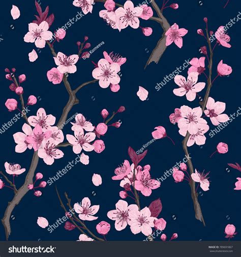 Sakura Seamless Pattern Pink Cherry Blossom Stock Vector Royalty Free