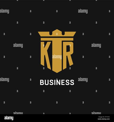 KR Initial Logo With Shield And Crown Style Design Ideas Stock Vector