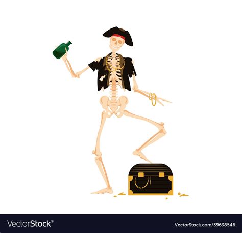 Dancing Pirate Skeleton On Treasure Chest Vector Image