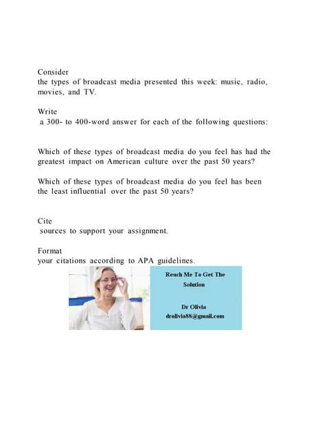 Consider the types of broadcast media presented this week mus | PDF