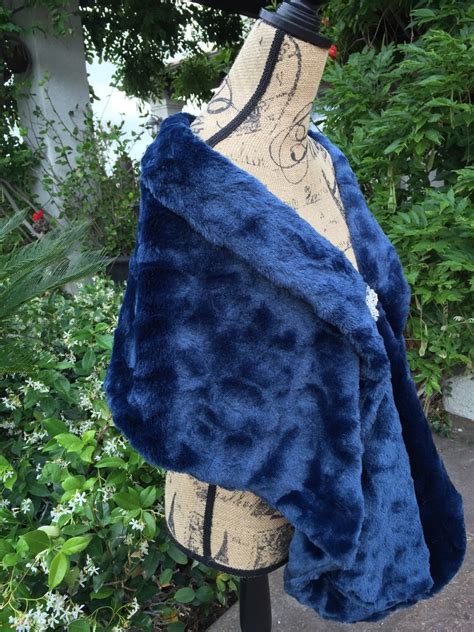 Navy Faux Fur Wrap Wedding Stole Date Night Shawl Vegan Etsy