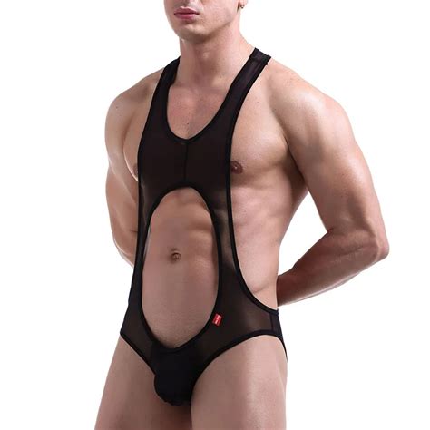 Ropa interior transparente para hombre monos de malla suspensorio Gay bodys eróticos