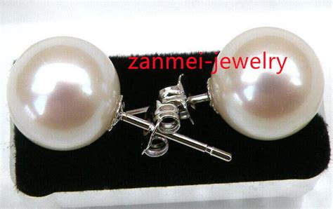 Gorgeous Aaa Mm Real Natural South Sea White Round Pearl Earrings