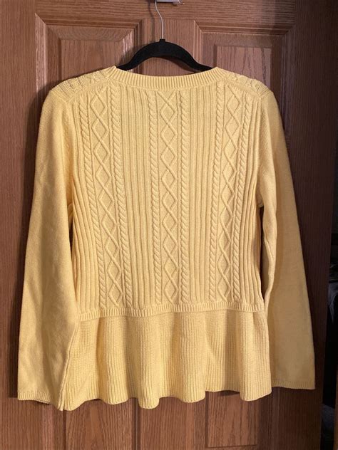 Talbots Sweater Womens L Yellow Gold Cableknit Long Sleeve Cashmere