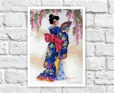 Japanese Geisha Cross Stitch Pattern Woman Colorful Art Diy Etsy España