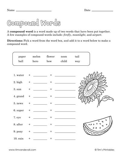 Compound Word Worksheets Tim S Printables