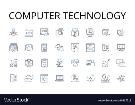 Computer technology line icons collection Vector Image