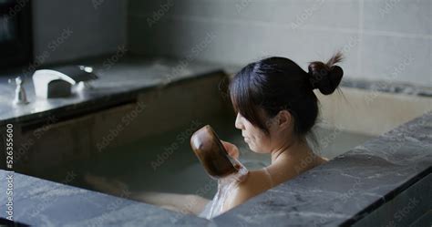 Woman Enjoy Her Hot Spring At Winter Time Stock Photo Adobe Stock