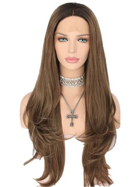 Long Dark Tan Brown Ombre Synthetic Lace Front Wig Synthetic Lace Front Wigs Brown Ombre