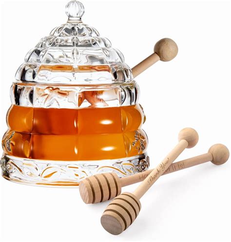 Amazon M N Home Beehive Crystal Honey Dish And 3 Dippers Honey