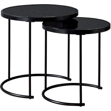 Lot De Tables D Appoint Gigognes Leyre Plateau Rond En Verre Noir Et