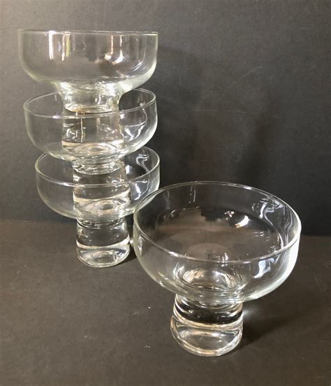 Mid Century Glass Dessert Bowl Set Scandinavian Footed Etsy