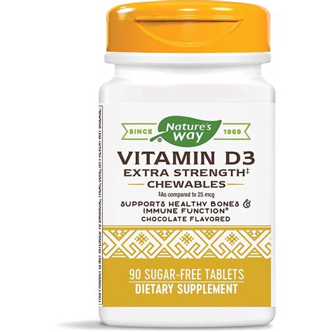 Nature S Way Vitamin D3 Extra Strength Sugar Free Chocolate Flavored 90