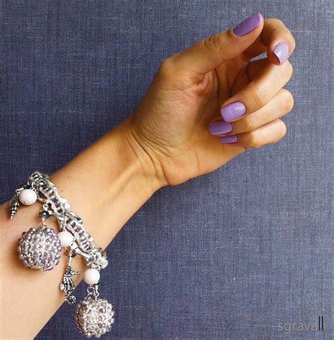 Nude Beige Dangle Bracelet Pale Purple White Silver Chain Etsy