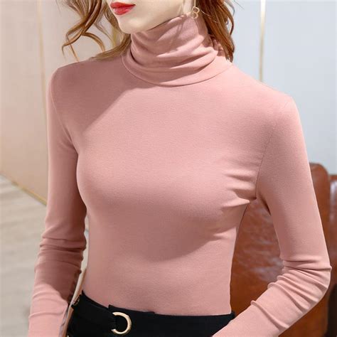 Cheap Womens High Neck Bottoming Shirt Long Sleeve Tight T Shirt Joom