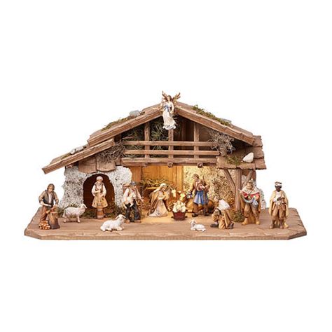 Cabane style alpin éclairée set 17 pcs crèche Heimatland bois peint Val