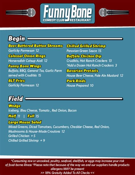 Food & Drink Menu | Orlando Funny Bone Comedy Club & Restaurant