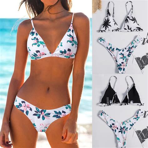 Womail Ruffle Bikini Women Printed Push Up Padded Two Pieces Swimsuit