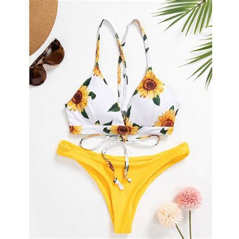 Sunflower Printed Bikini Set Sexy Swimwear Women Mujer Push Up