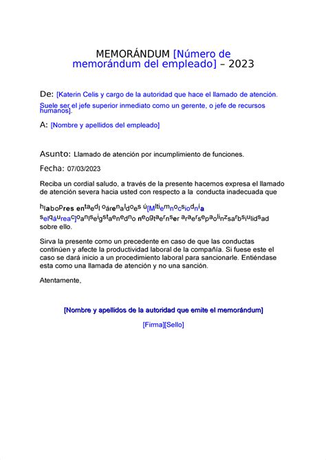 Pdf Llamada De Atencion Por Incumplimiento De Funciones MemorÁndum