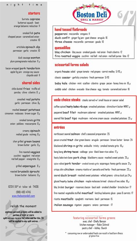 Dinner Menu - The Boston Deli Grill and Market