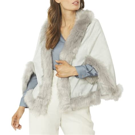 Silver Luxury Faux Fur Cape Jacket BrandAlley