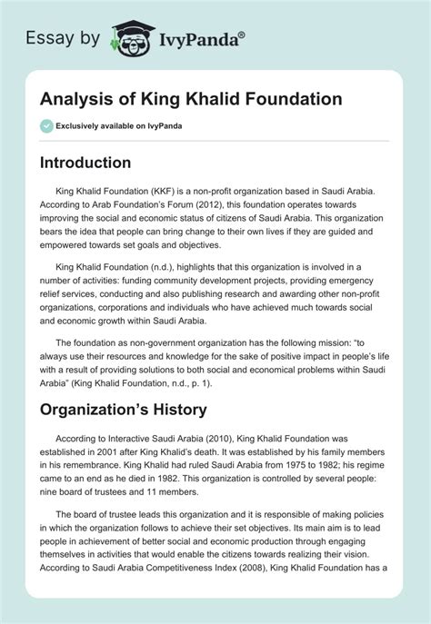 Analysis of King Khalid Foundation - 1664 Words | Essay Example