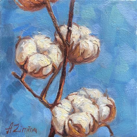 Cotton painting, original art, cotton flowers oil painting - Shop Oil ...