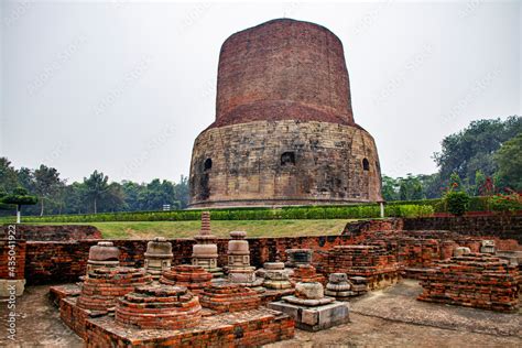 Dhamek Stupa At Sarnath In India Is A Place Where The Buddha Gave The