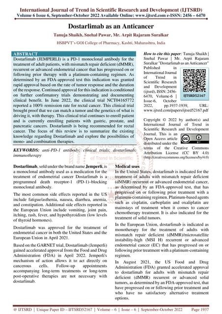 Dostarlimab as an Anticancer | PDF