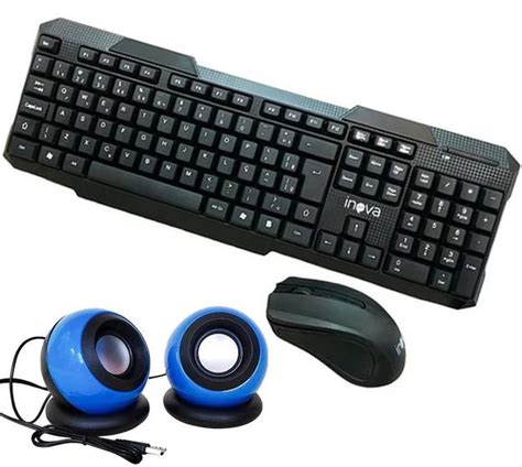 Kit Caixa De Som Port Til Teclado E Mouse Sem Fio Key Inova