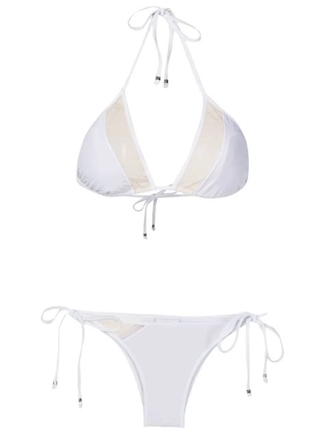 Amir Slama Sheer Panels Triangle Bikini White FARFETCH UK