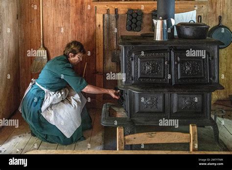 WOOD BURNING STOVE IN THE KITCHEN GODIN HOUSE BUILT IN 1890 HISTORIC