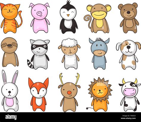 Simple and childish drawing of cute toy animals for kids Stock Vector ...