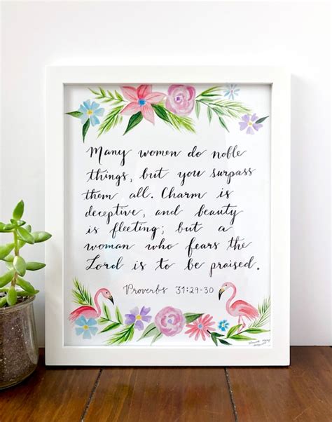 Proverbs 3129 30 Calligraphy With Watercolor Floral Painting Etsy