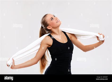 Beautiful Brunette With Towel Stock Photo Alamy