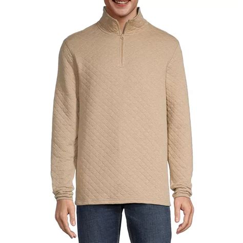 St Johns Bay Quilted Quarter Zip Mens Mock Neck Long Sleeve Sweatshirt