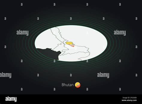 Bhutan map in dark color, oval map with neighboring countries. Vector ...