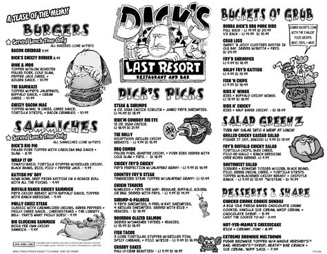 Menu At Dicks Last Resort Dallas Pub And Bar Dallas