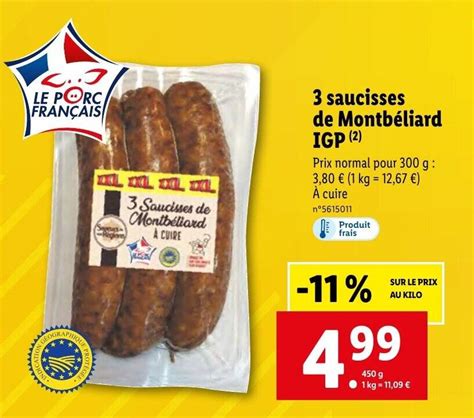 Promo Saucisses De Montb Liard Igp Chez Lidl