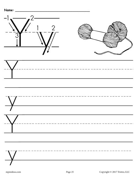 This printable letter Y worksheet includes four lines for practicing ...