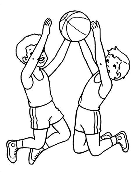 Desenhos de Duas Crianças estão Jogando Basquete para Colorir e