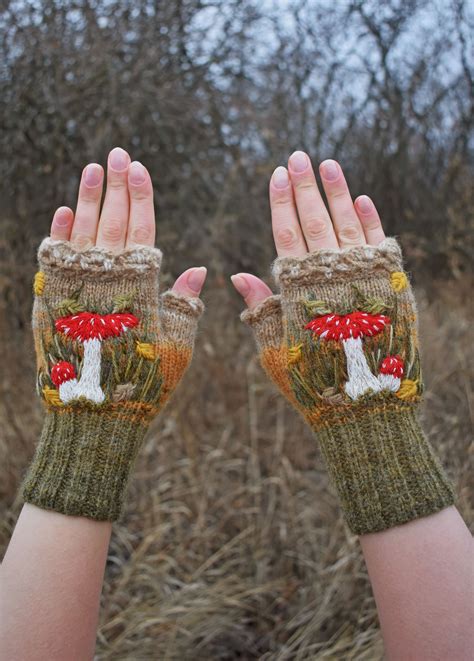 Snail Mushrooms Fingerless Gloves Goblincore Cottagecore Aesthetic