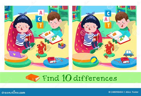 Find 10 Differences Game For Children Vector Color Illustration Cute