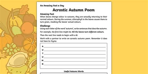 Autumn Acrostic Poem Worksheet | Primary Resources - Twinkl