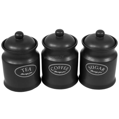 Coffee Tea Sugar Canister Set Black | uncobded56964